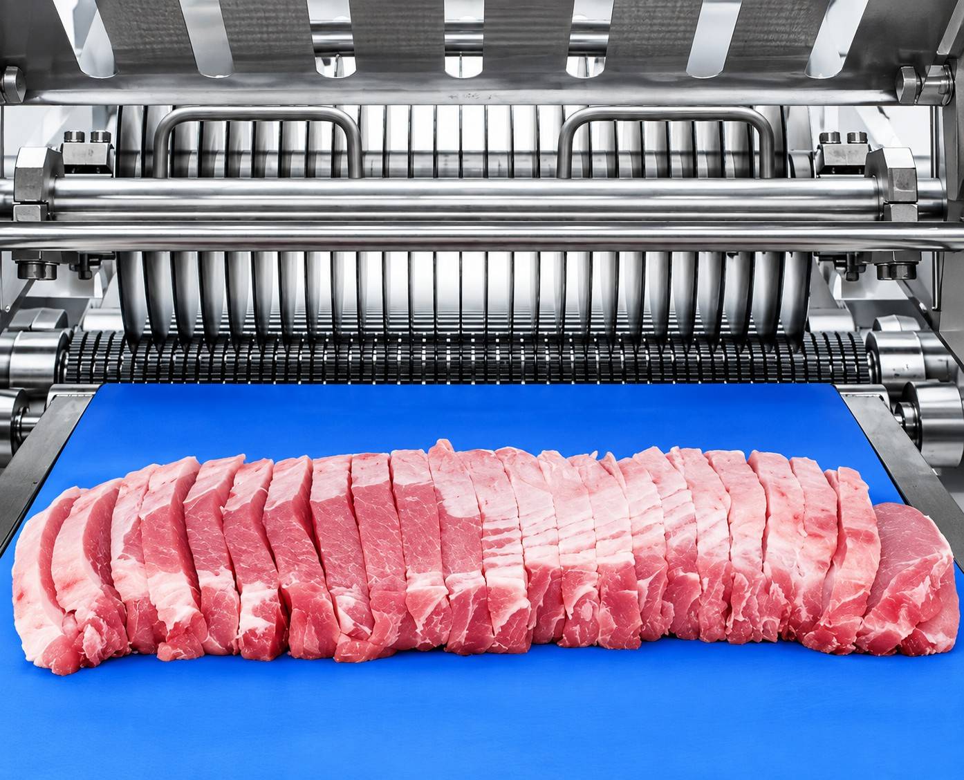 NOCK Slicer beim Schneiden von Schweinefleisch in gleichmäßige Scheiben